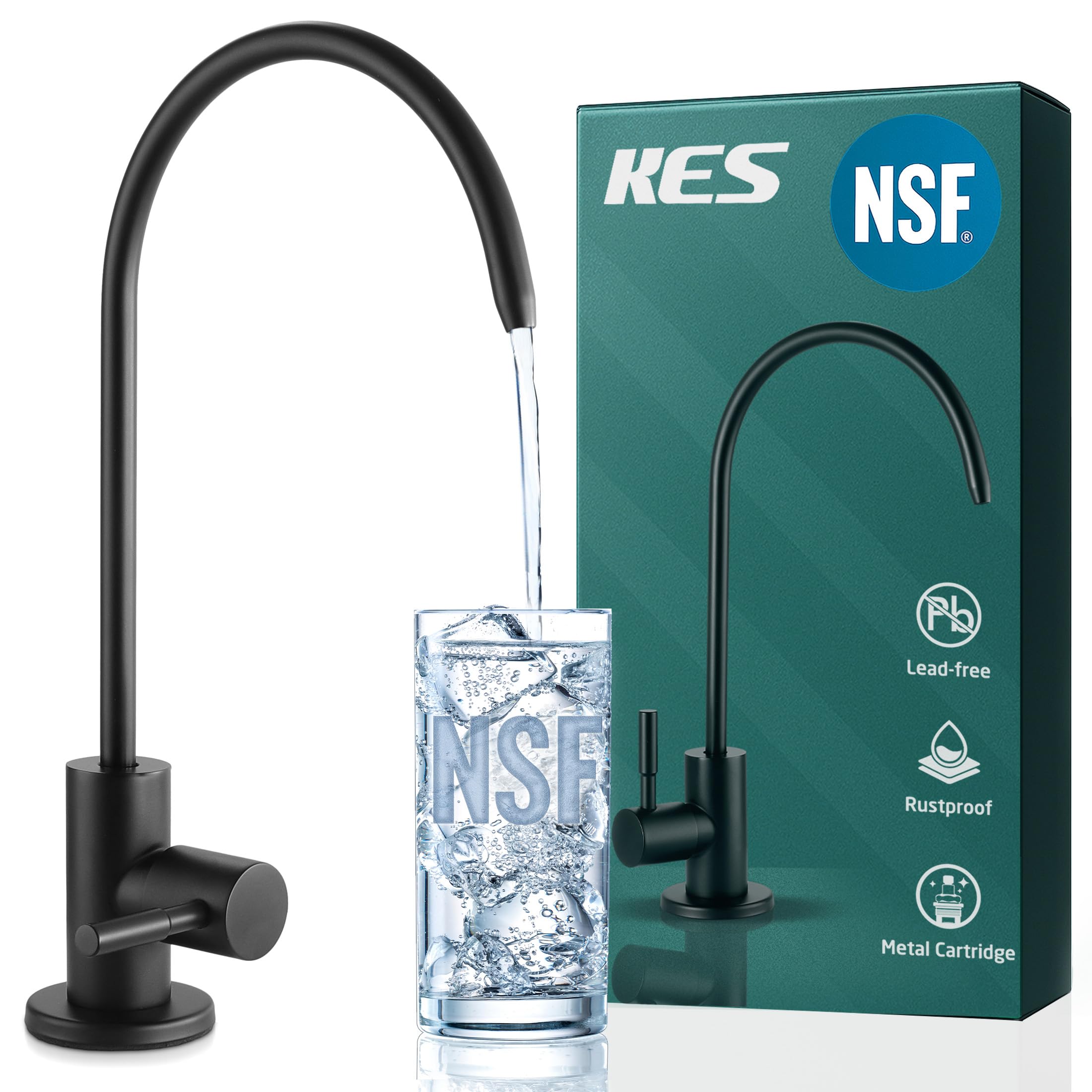 KES Black Water Filter Tap for Kitchen Sink Reverse Osmosis Faucet Non-Air-Gap Drinking Water Tap SUS304 Stainless Steel, Z504CLF-BK