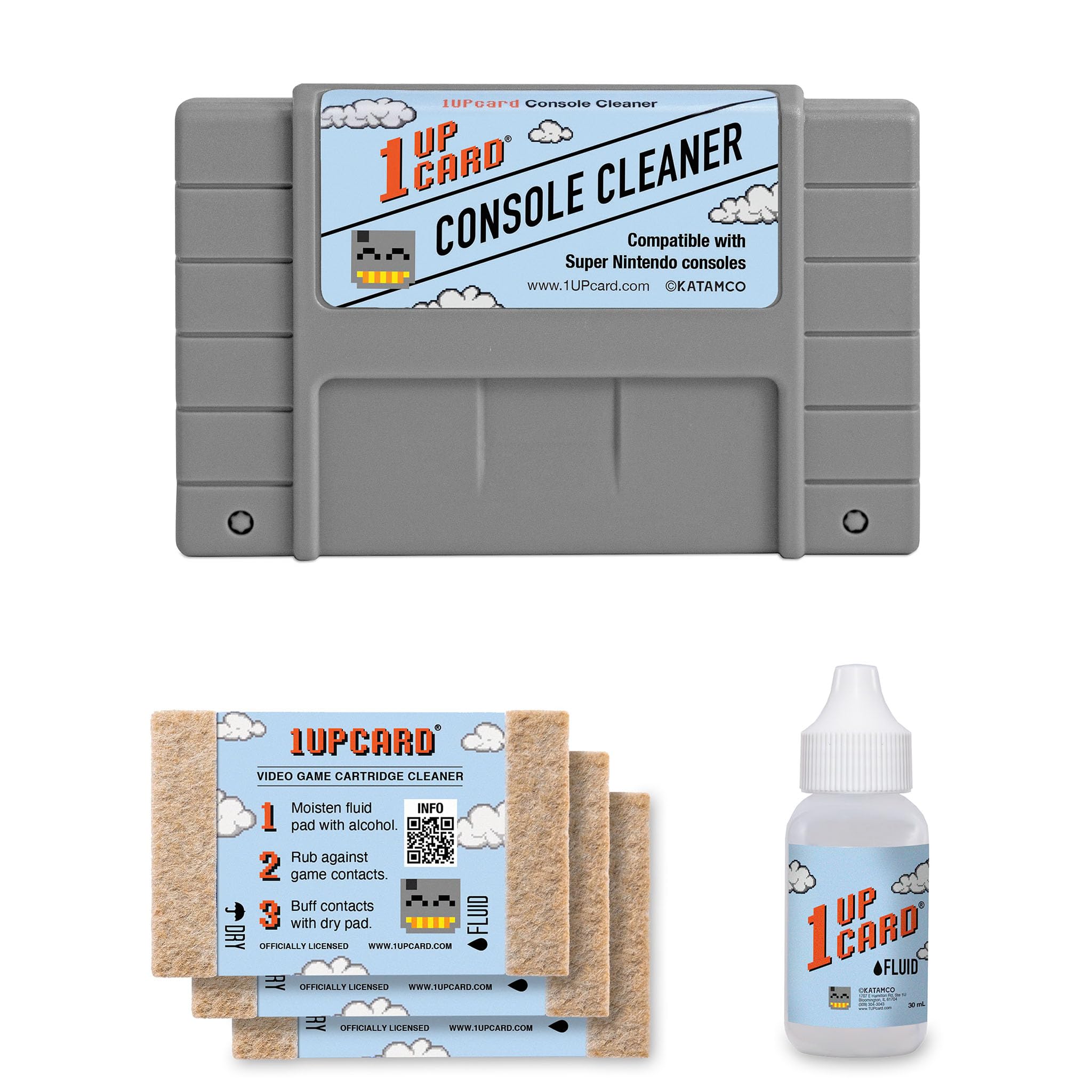 1UPcard Cleaning Kit Compatible With SNES (Super Nintendo) and RetroN Consoles Video Game Cartridges