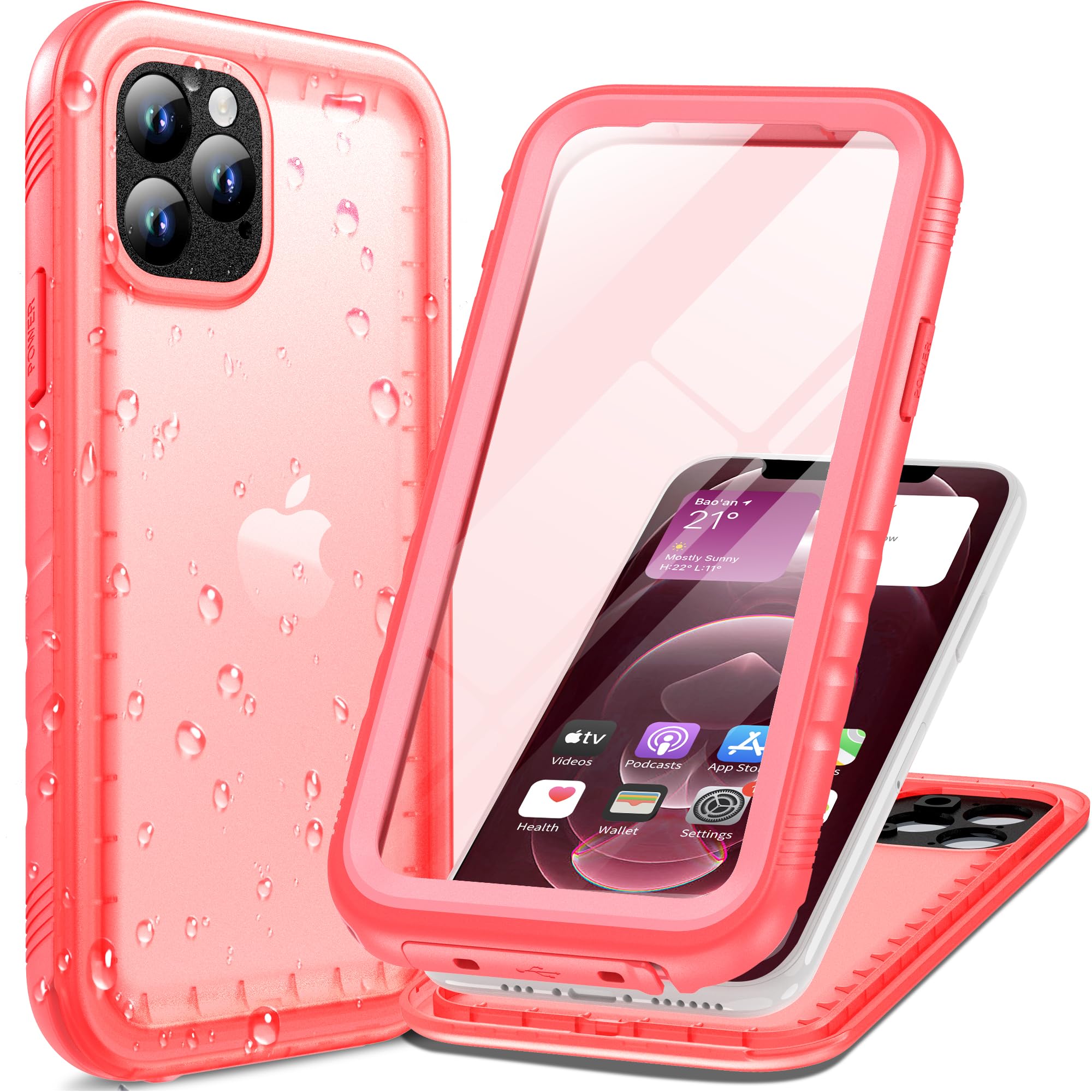 Cozycase for iPhone 12 Pro Max Waterproof Shockproof Case with Screen/Camera Protector - Unbreakable/Heavy Duty/Front and Back Cover【360 Full Body Protective】 Underwater Dustproof Bumper-Pink