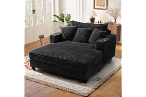 SENYUN 60" Chaise Lounge Indoor, Upgraded Oversized Upholstered Sofa Bed with Pillows & Armrests, Fluffy Plush Faux Fur Sleeper Couch Chair Bed, Reading Chairs Cloud Sofa Couches for Living Room,Black