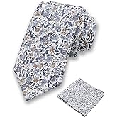 Luckyvestir Floral Tie Sets for Men Cotton Flower Necktie with Pocket Square Formal Wedding Party Dinner