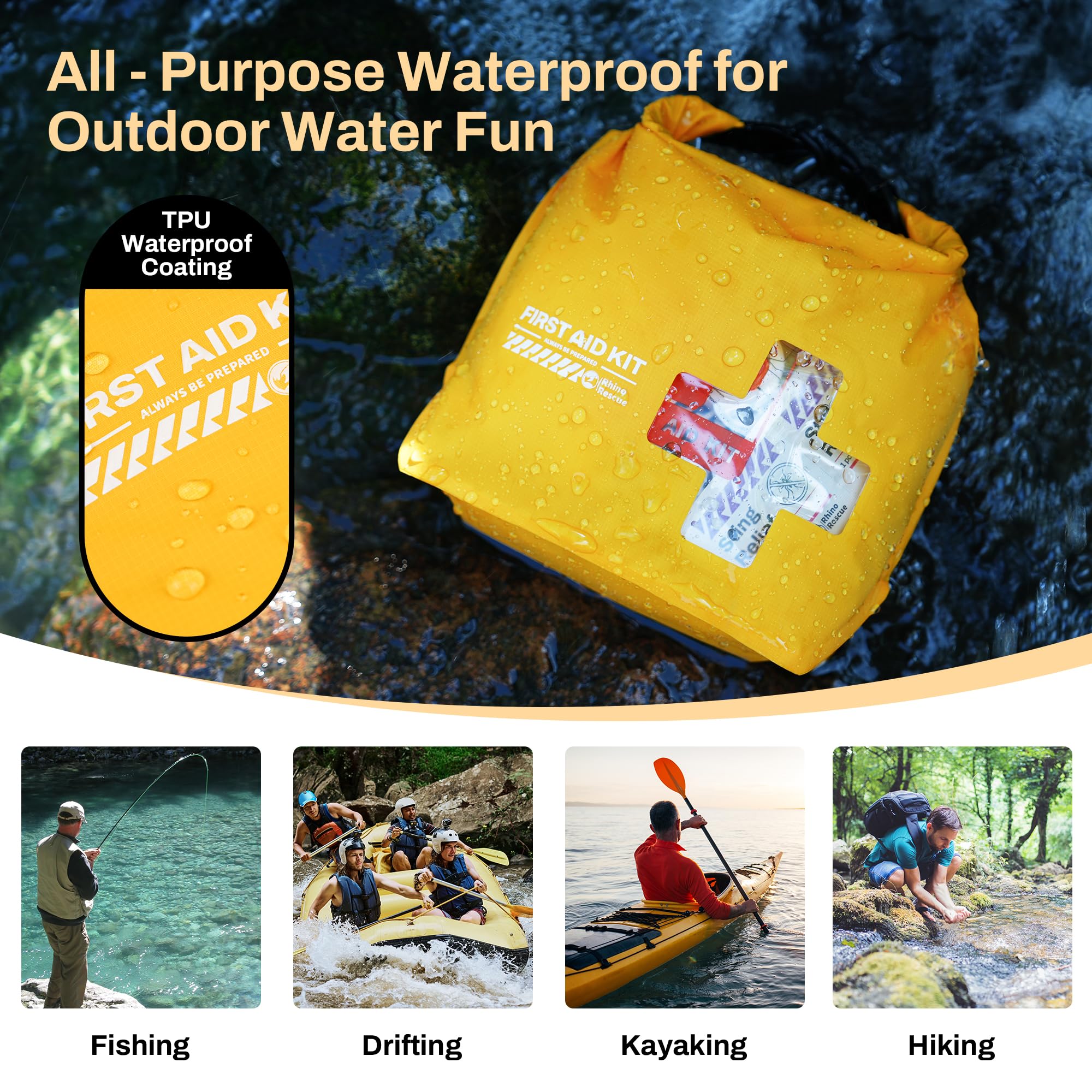 RHINO RESCUE Waterproof Boat First Aid Kit, Lightweight Boat Accessories Dry Bag, Emergency Marine Survival Supplies for Outdoor Kayak, Fishing, Floating, Swimming, Beach & Camping (Red)
