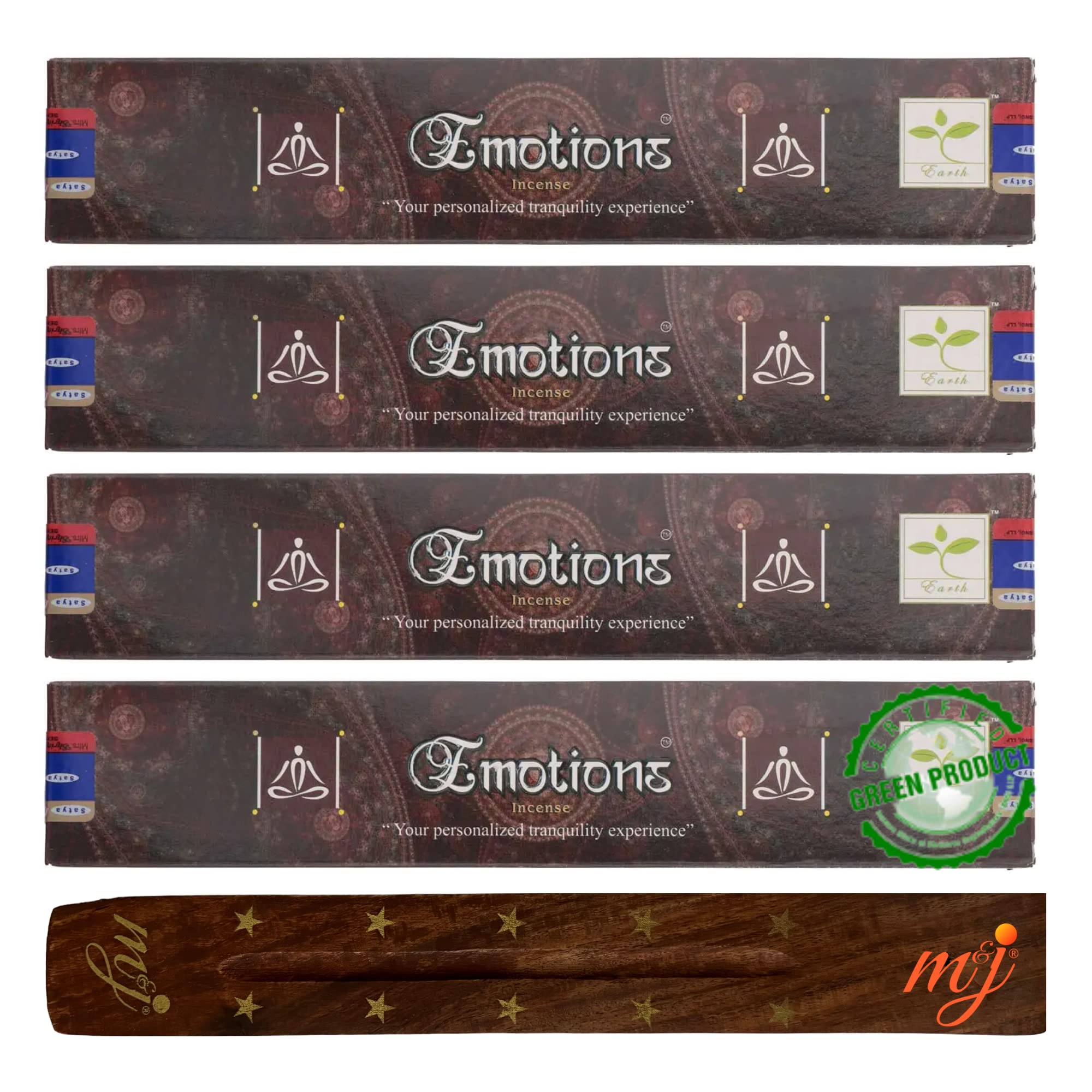 Original Satya Nag Champa Emotions Incense Sticks | with M&J incense sticks holder | x4 pack | for Aromatherapy, Spa, Yoga, Weddings, Meditation, Healing, Positivity and Relaxation — image 1