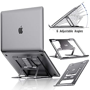 ELV Adjustable Laptop Stand, Compatible with Apple Mac MacBook Pro Air 10 to 15.6 Inch Notebook, Antislip Anti-Scratch Aluminum Ventilated Portable Ergonomic Desktop Holder Riser for Office Desk