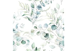 HAOKHOME Peel and Stick Wallpaper Boho Green/White Eucalyptus Leaf Floral Wall Mural Home Nursery Decor Renter Friendly Wallpaper 17.7in x 78.7in
