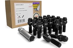 Wheel Accessories Parts 20 Pcs M12 x 1.5 12 x 1.5 Acorn Seat Lug Bolt Dual Hex Key 17" and 19" 28mm Thread Length Black Finish Fits BMW 1 3 Series ｜ Jeep Compass ｜ Mercedes Benz C SLK Series
