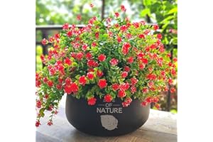 Grunyia 12 Bundles Artificial Flowers for Outdoors, UV Resistant Fake Flowers with Plastic Plants, Faux Flowers for Outside Window Box Front Porch Hanging Planter Decor (Red)