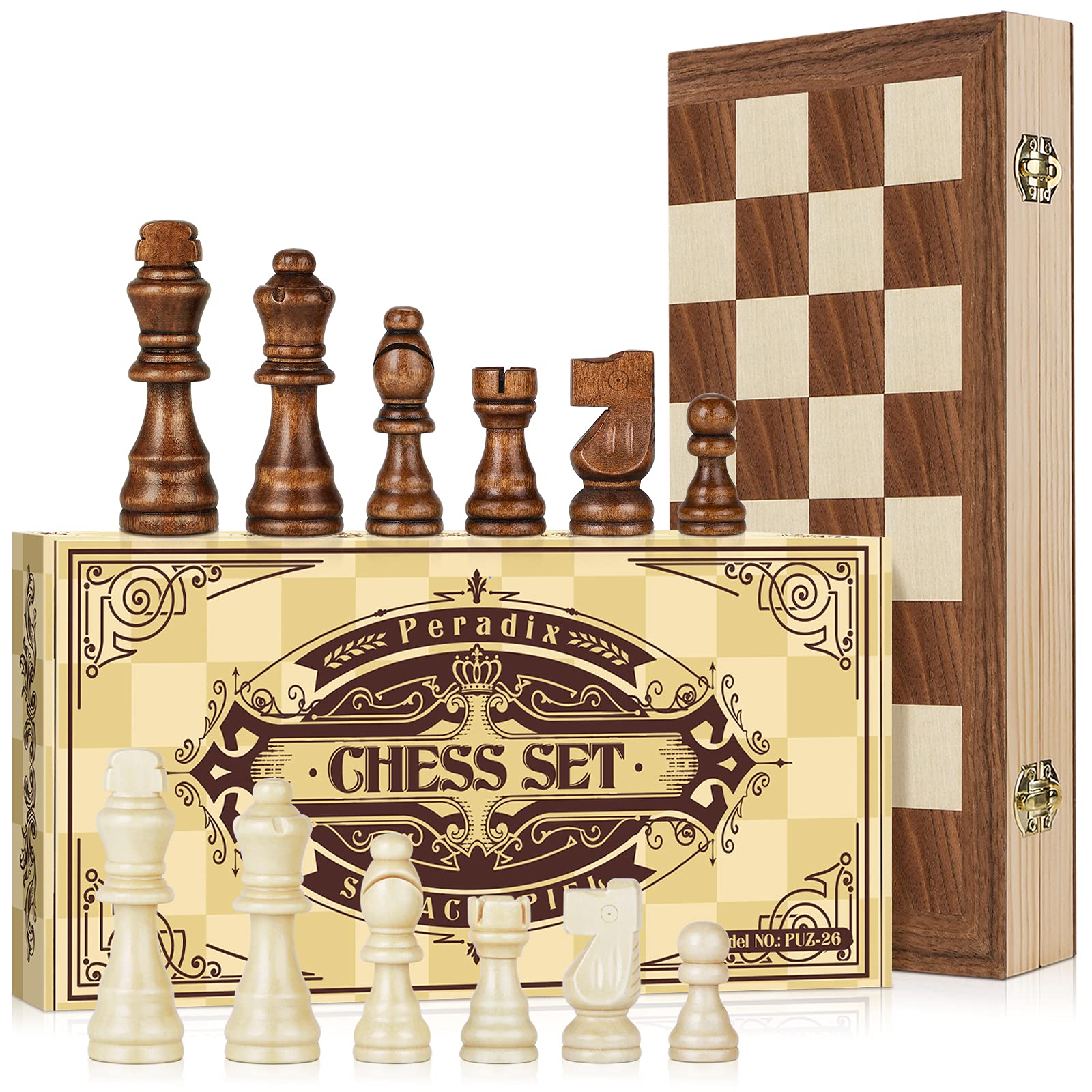 Peradix Chess Set Wooden Chess Board 38x38cm | 3" King Height Chess Piece | Handmade Toys & Games for Adults and Kids Educational Toy Sets