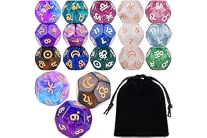 Amiven 6 Sets Astrology Dice, Signs Planets Numbers 12-Sided Dice Divination Tool