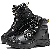 ROCKROOSTER Madison 6" Steel Toe Work Boots for Men with YKK Side Zipper Toe Cap Non-Slip Rubber Outsole, Comfortable Side Zip Lightweight Breathable Leather Shoes, Metal, ASTM F2413-18 M/I/C EH AK052