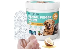 LAZYNOON Dog Teeth Cleaning Wipes - Dog Dental Wipes, Pet Dental Finger Wipes for Dogs & Cats Teeth with Brushing Beads, Removes Plaque and Tartar Buildup, Freshens Breath, 60 Count