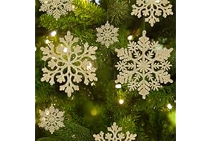 KRISDECOR 36pcs Christmas Snowflake Ornaments Plastic Glitter Snowflakes Ornaments for Xmas Tree Decorations, 4-inch, Gold