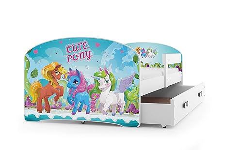 Kinderbett LUKI, Farbe: wei? 160x80cm, mit Matratze, Schublade und Lattenrost (PONY)
