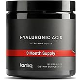 Toniiq Hyaluronic Acid Supplements – Lab Tested 95% Ultra High Purity – Fermented and Bioavailable with Vitamin C – Third Party Lab Tested – 180 Capsules