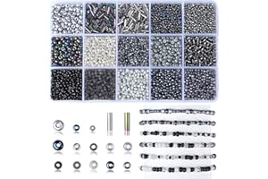 MAIBAOTA Black Beads for Bracelet 4mm Black Glass Seed Beads Kit 15 Color 3mm 2mm Small Plastic Tube Bead for Jewelry Making 