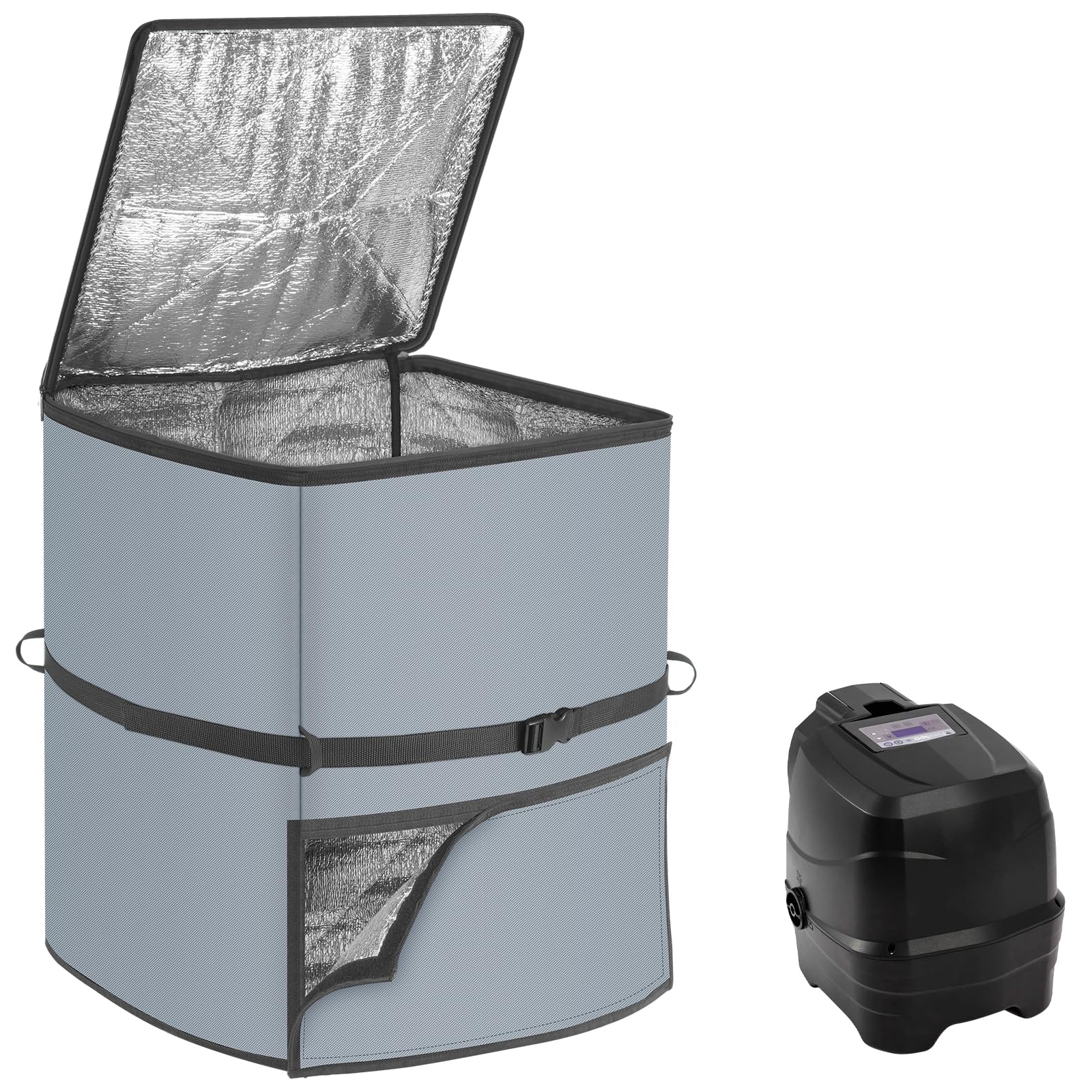 Photo 1 of Hot Tub Spa Heater Pump Cover,14.1" D x 12.9" W x 18.9" H Waterproof 600D Oxford Fabric Aluminum Film Insulated Cover,Inflatable Hot Tub Accessories,Easy Installation with Zipper,Grey,Square