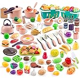 200Pcs Mini Play Kitchen Accessories for Kids, Pretend Cooking Playset with Cookware, Tableware & 2 Fruit Sets, Learning Gift for Girls, Boys, Toddlers, Pink