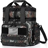 Tactical Lunch Box for Men, Expandable Large Insulated Lunch Bag for Adult, Heavy Duty Double Deck Lunch Cooler Bag with Shoulder Strap, Leakproof Soft Lunch Pail with American Flag - Green Camo