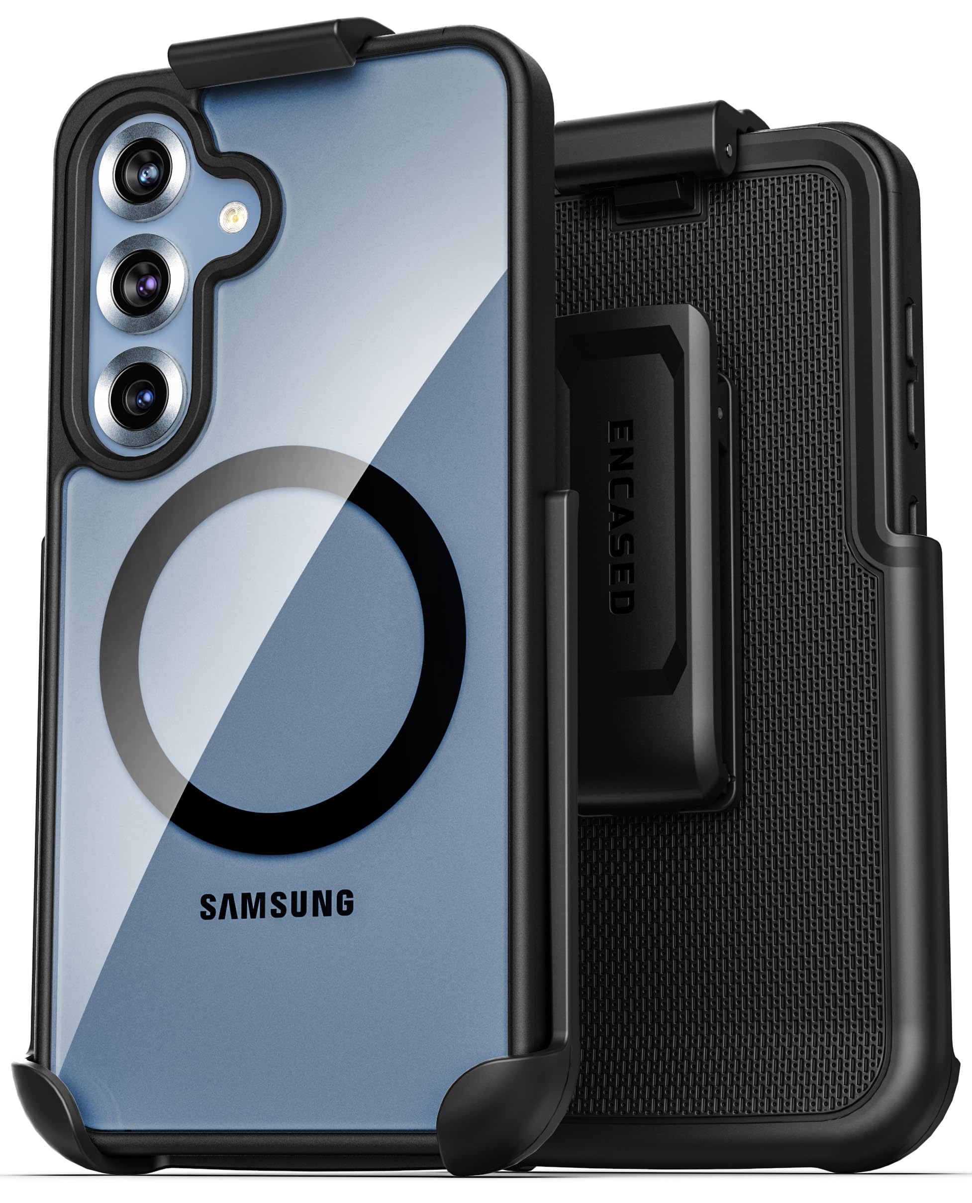 Encased SlimShield for Samsung Galaxy S25 Plus Case with Belt Clip (Compatible with MagSafe Qi2) Slim Magnetic Holster Case (Clear)
