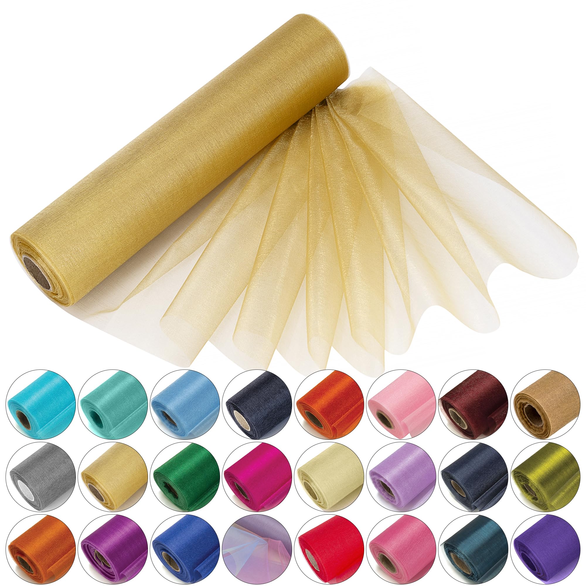 Trimming Shop Organza Roll Snow Sheer Glitter Fabric 25m x 29cm for Wedding Venue, Chair Bow Sash, Table Runner, Christmas Event, Party Decoration, DIY Craft Projects, Gold — image 1