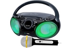HPLAY SingingWood NP030AB-GK Portable Karaoke System, Portable CD Player Boombox with Bluetooth for Home AM FM Stereo Radio, Headphone Jack, Portable Karaoke Supported AC or Battery Powered - Black