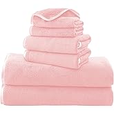 TENSTARS Luxury Silk Hemming Towel Set - Light Thin Quick Drying - 2 Bath Towels 2 Hand Towels 2 Washcloths - Ultra Soft Microfiber Towel for Bath Fitness, Sports, Yoga, Travel (Pink 6 Pieces)