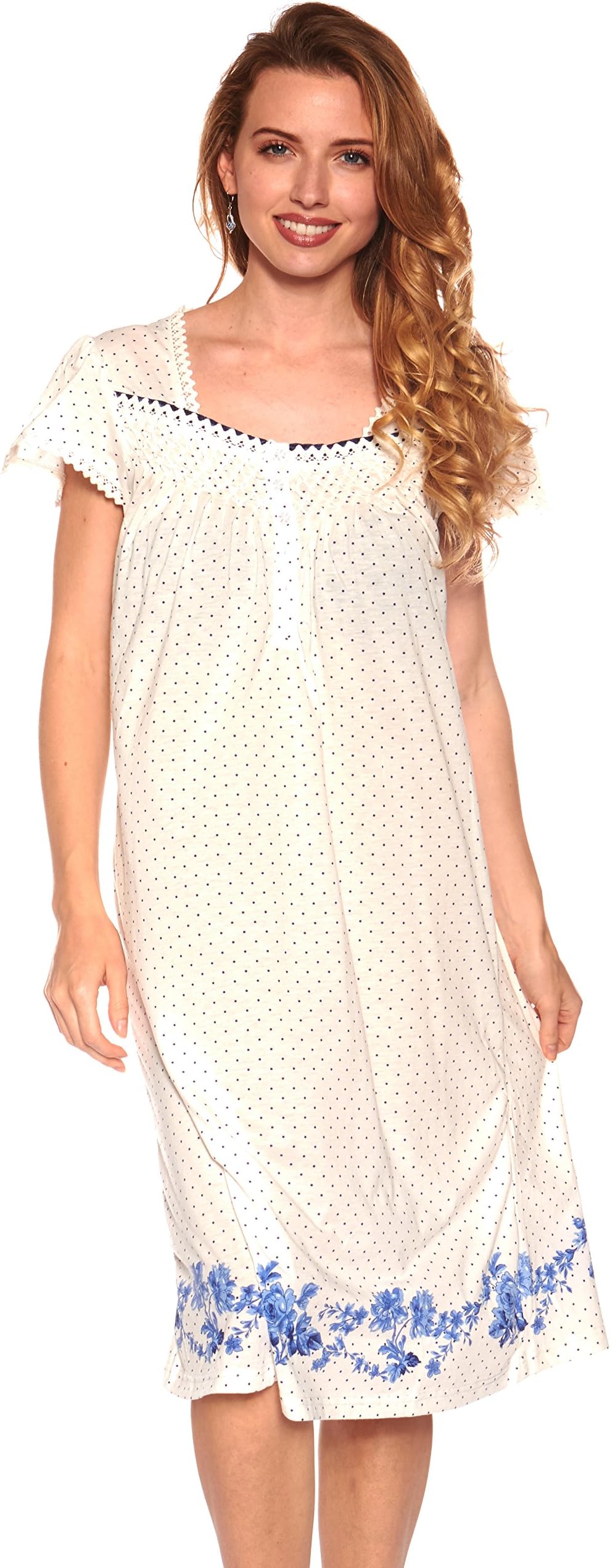 Womens Nightgown Sleepwear Cotton Pajamas Womans Cap Sleeve Sleep Dress Nightshirt