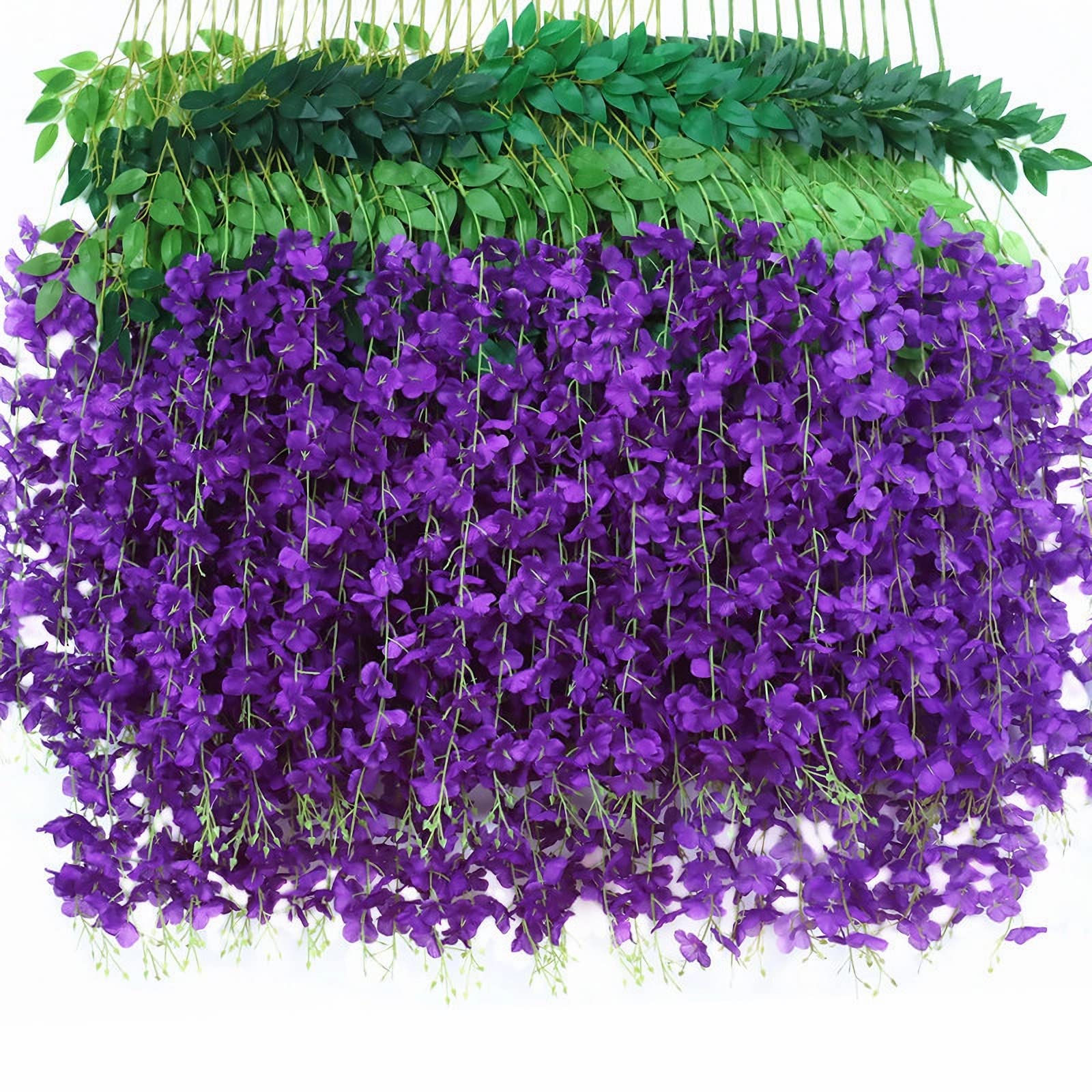 Aoleytech 12 Pcs Artificial Wisteria Flowers Fake Hanging Basket Flower Vine Silk Flower Wall Garland for Wedding Home Garden Party Indoor Outdoor Decor(Dark Purple)