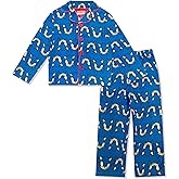 Sonic The Hedgehog Boy's Pajama Set - 2 Piece Boys Flannel Coat Style Matching PJs, Kids Button Down Family Christmas Pajamas