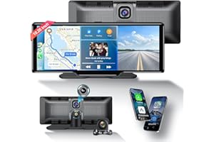 25HOURS Wireless Apple Carplay Car Stereo, 10.26" Portable Car Radio with IPS Touch Screen with 2.5K Dash Cam, 1080P Backup Camera, Car Radio Bluetooth with AUX/FM/GPS for All Vehicles