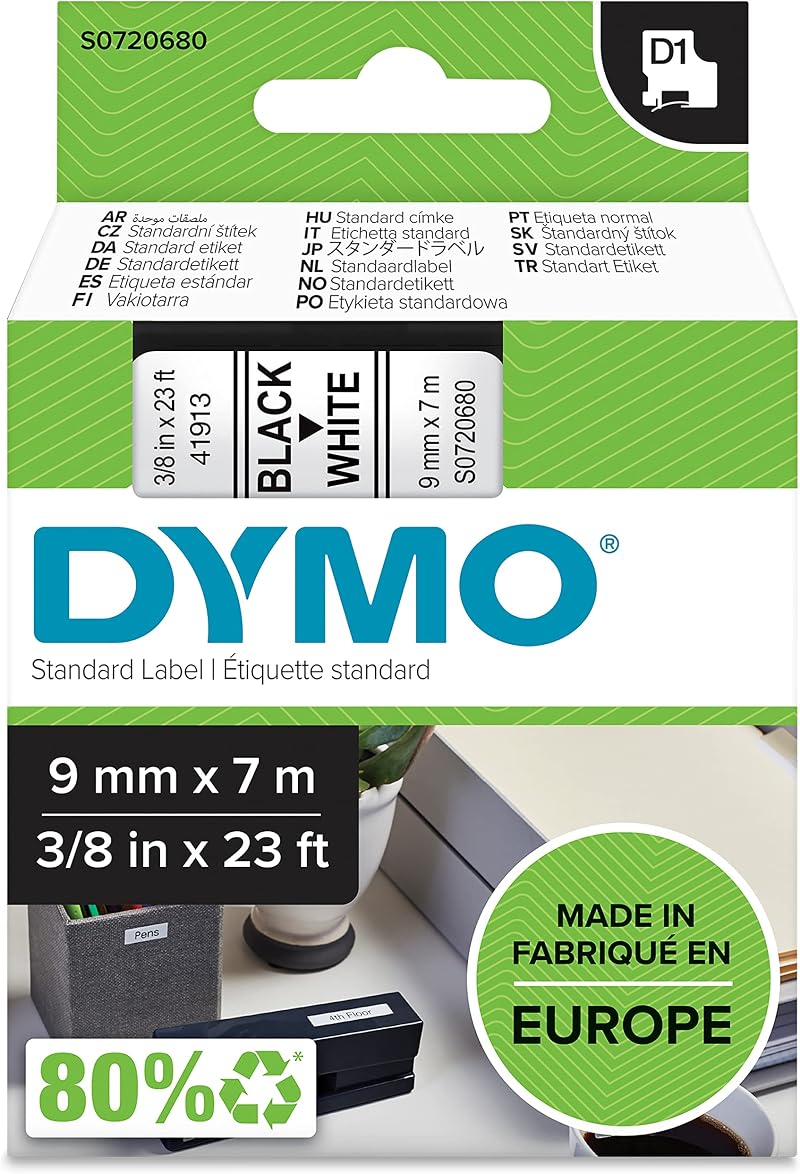 DYMO Authentic D1 Labels Black on White 9 mm x 7 m for LabelManager