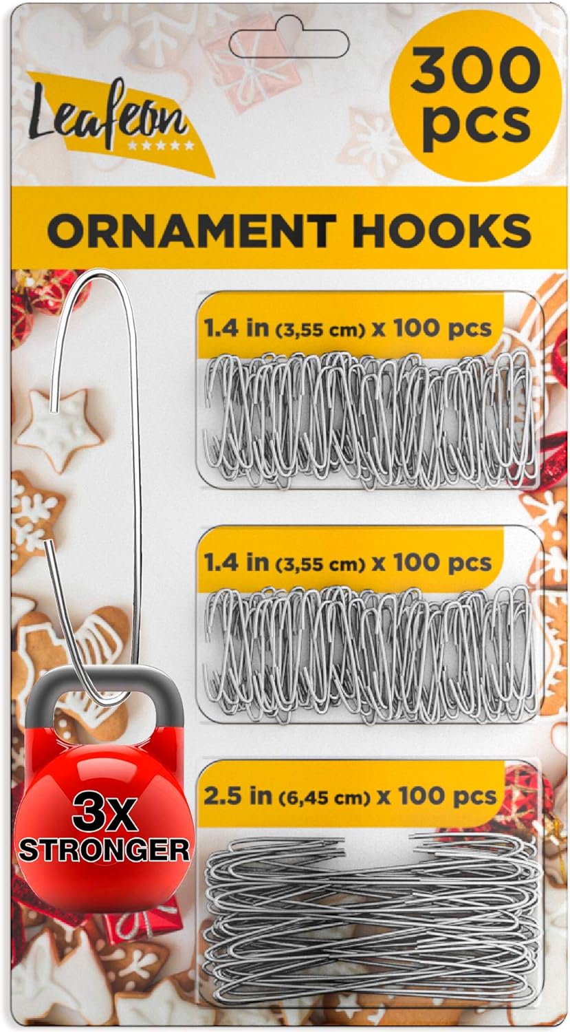 Ornament Hooks - 300 Pack Decorative Ornament Hooks – Essential Christmas Ornament Hangers – Perfect Ornament Hooks for Christmas Tree Decoration (Silver)