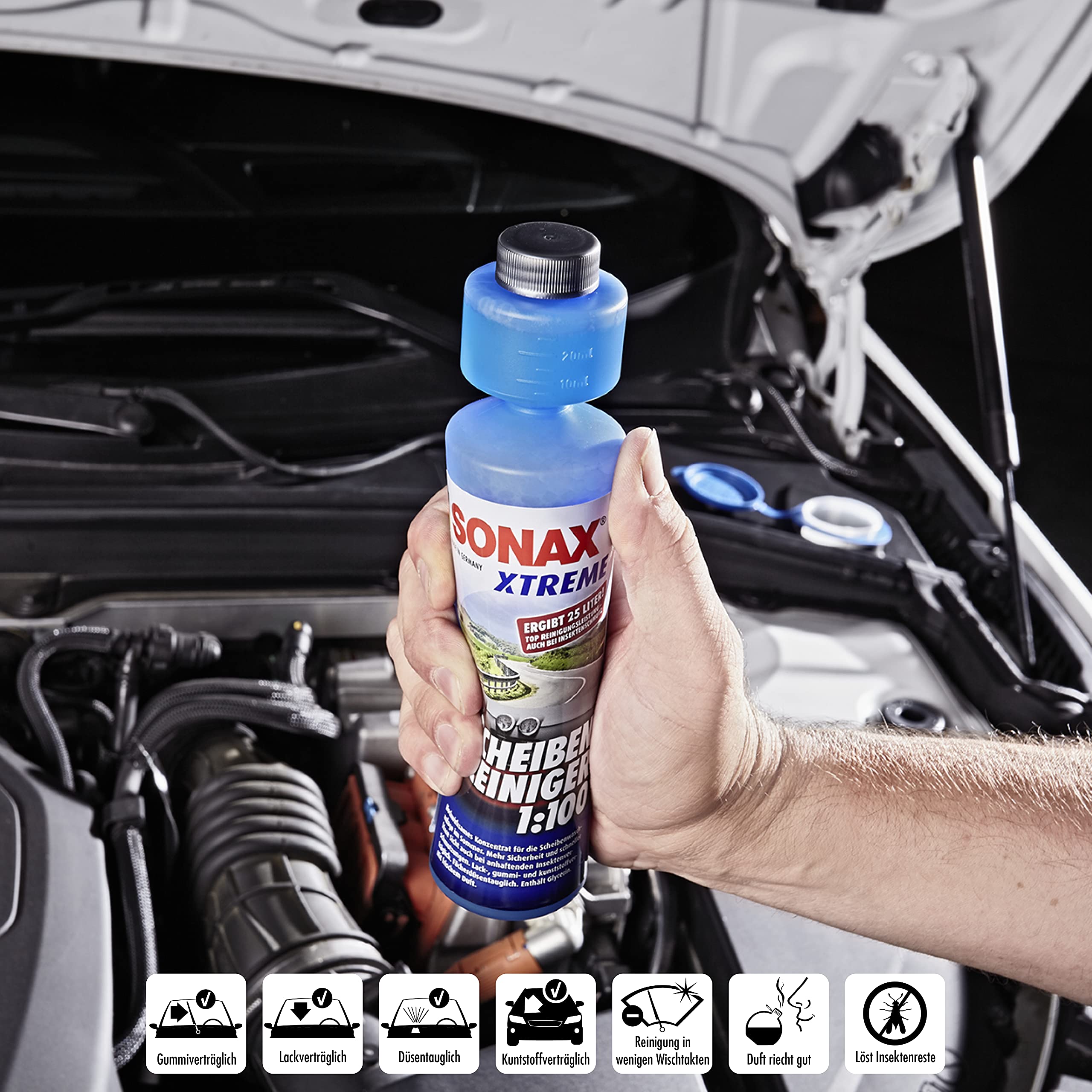 SONAX XTREME ScheibenReiniger 1:100 (250 ml) ergibt 25 Liter Reinigungsflüssigkeit und sorgt sekundenschnell für klare Sicht | Art-Nr. 02711410 6