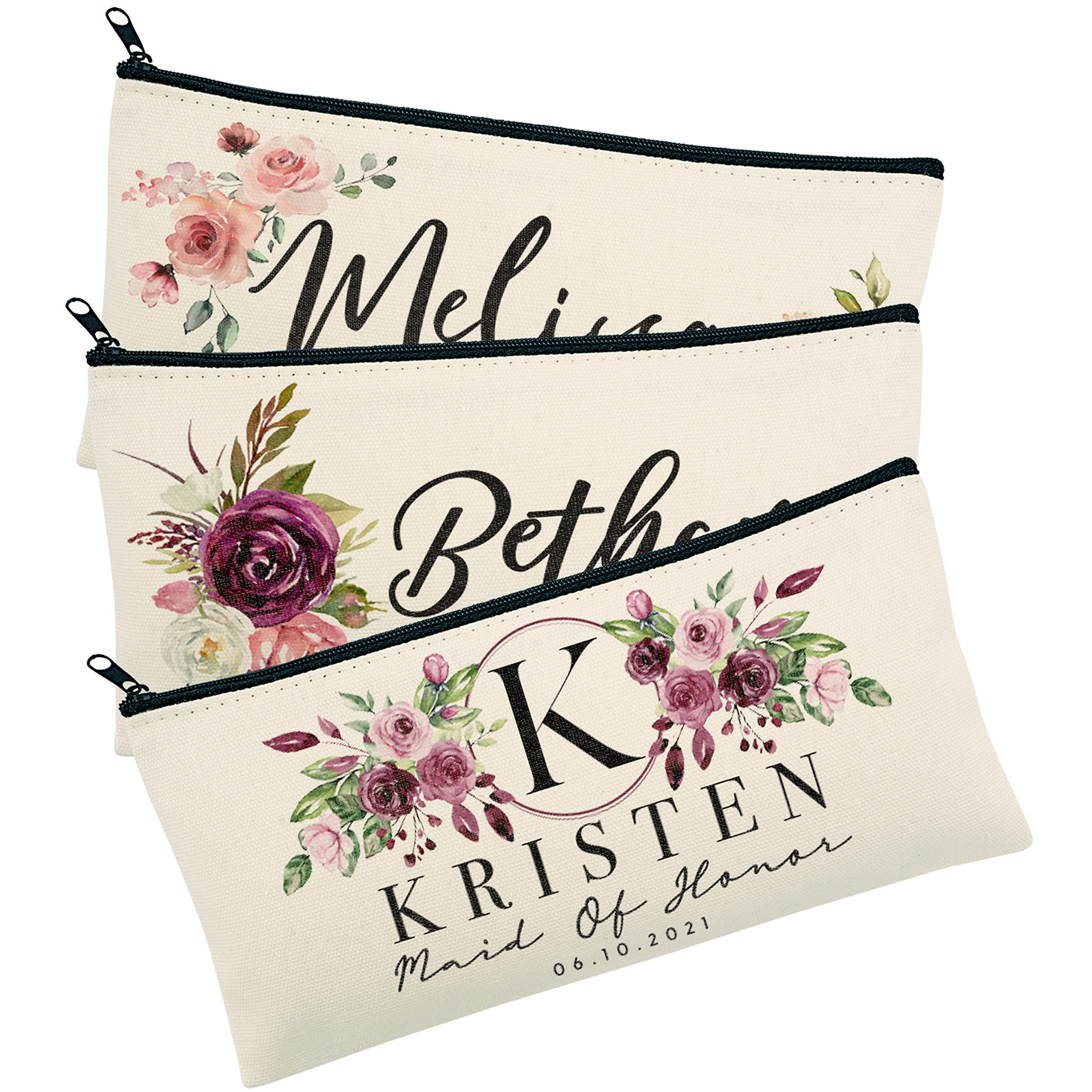 Zexpa ApparelSet of 3 Personalized Bridesmaid Proposal Survinal Pouch Bachelorette Customized |C2