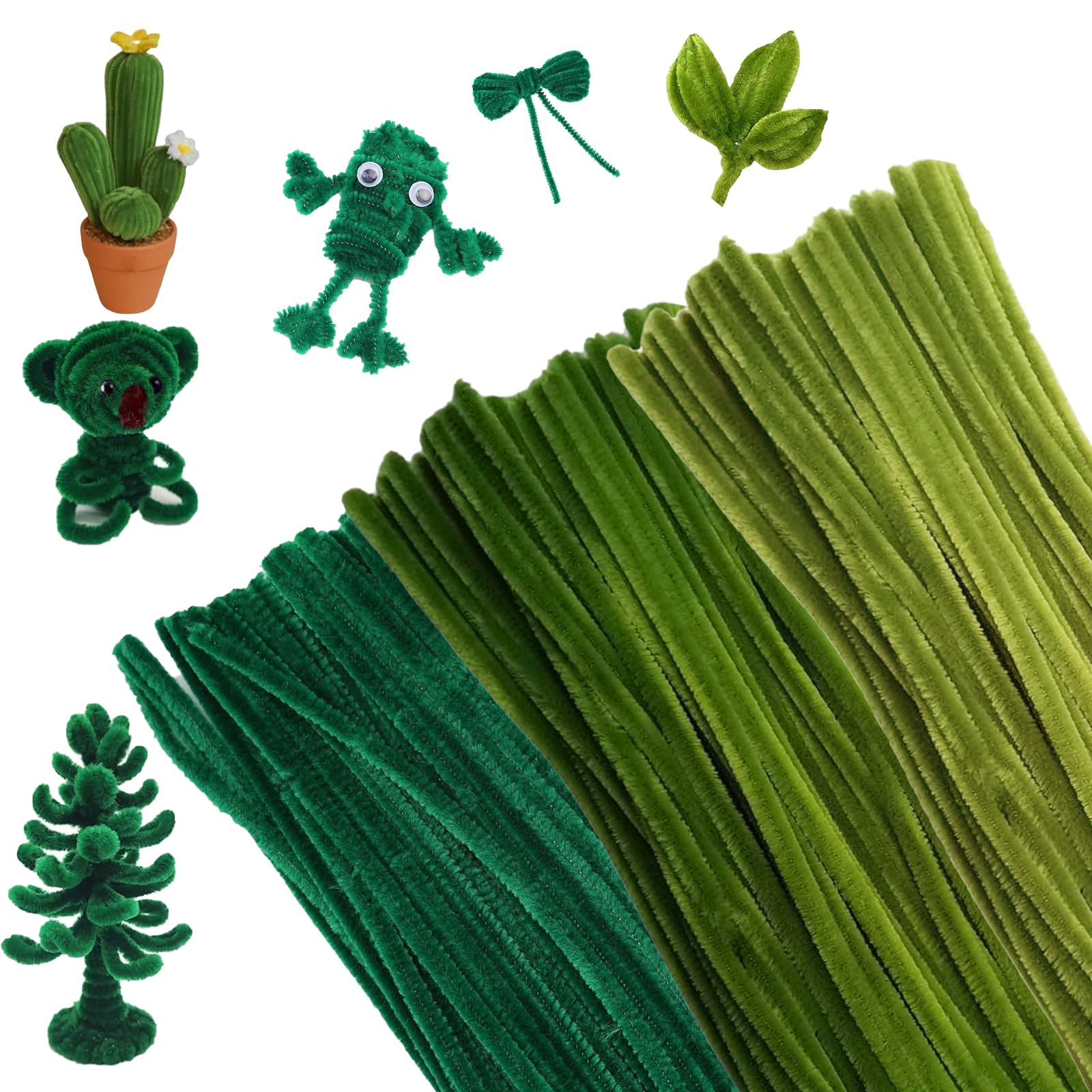 300 pk Pipe Cleaners for Craft 30mm Long Crafting Pipe Cleaners 3 Green Chenille Stems Chenille Wire Flexible Pipecleaners for DIY Craft For Kids
