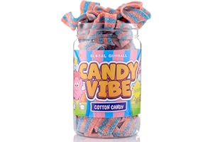 GLOBAL GUMBALL Sour Belts Candy - Cotton Candy Sour Strips - 0.55 Lb Jar of Cotton Candy Sugar Mix - Sour Rope Candy Ribbons - Sour Strips Candy - Peanut Free - Great as Movie Theater Candy for Kids