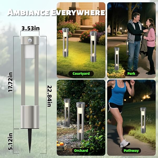 SOLAR BOLLARD LIGHTS OUTDOOR STAINLESS STEEL PATHLIGHT 2PACK