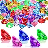 Hicarer Acrylic Diamond Gems Toy Pirate Plastic Gems Bulk Large Fake Gemstones Colored 25 Carat Treasure Chest Hunt Party Fav