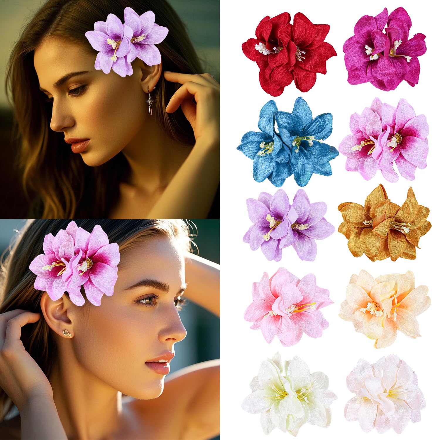 Photo 1 of 10pcs/set Floral Hair Clips, Colorful Artificial Flower Hair Accessories for Women, Trendy Simulated Flower Styling for Beach, Party & Daily Wear
