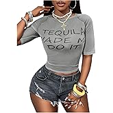 RoseSeek Women's Sheer Mesh Letter Graphic Tees Short Sleeve Crew Neck Y2K Vintage Crop Tops Going Out T Shirt