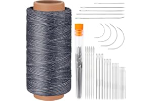 Tikjiua 492ft Upholstery Needle Thread, 164Yards Leather Thread with Curved Needles, Upholstery Repair Needles, Leather Thread and Needles for Leather Canvas Carpet Sofa Furniture Repair (Grey02）
