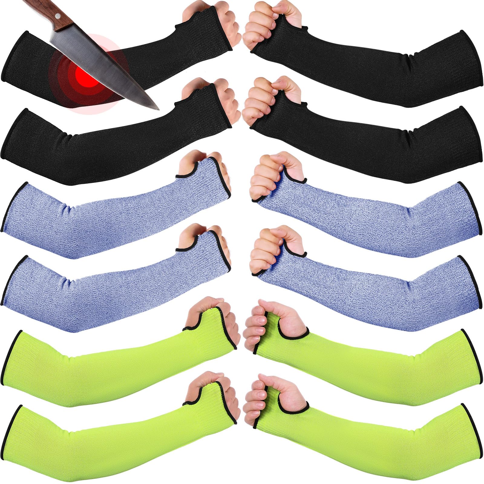 JaGely 6 Pairs Level 5 Cut Resistant Sleeves with