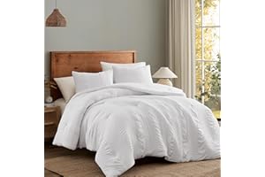 B2EVER Twin Size Comforter Set White- 2 Piece Soft Seersucker Bedding Comforter Sets with 1 Pillow Sham, Lightweight Fluffy Down Alternative Comforter Set for All Season, 68x90 Inches