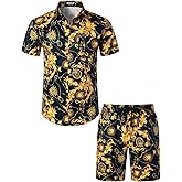 JEMITOP Men's 2 Piece Casual Cotton Stretchy Outfit Short Sleeve Button up Shirt and Shorts Set