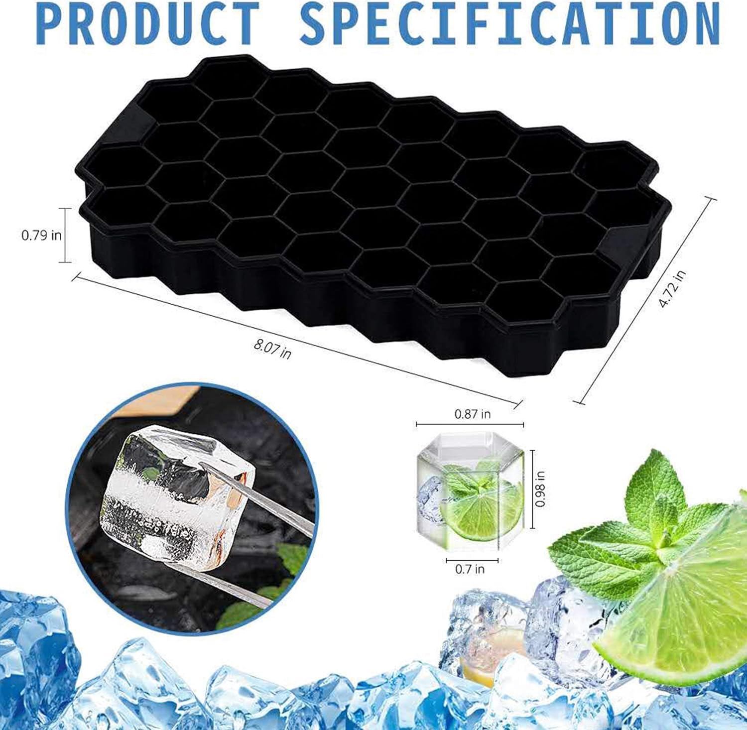 Ice Cube Trays, 2 Pack Food Grade Ice Trays BPA Free with Easy Release for Whiskey & Cocktails and Chilled Drinks, Stackable Flexible Silicone Ice Cube Tray, Reusable（Black）: Kitchen & Dining