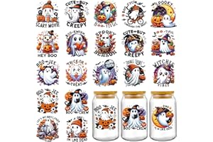 AFRITEE Halloween UV DTF Stickers - 20 Sheets Halloween Scary Movie UV DTF Cup Wraps for 16 20 oz Tumbler, Cute Ghost Pumpkin Bat Transfer Sticker Decals DIY Water Bottle Decoration Holiday Gifts for Women