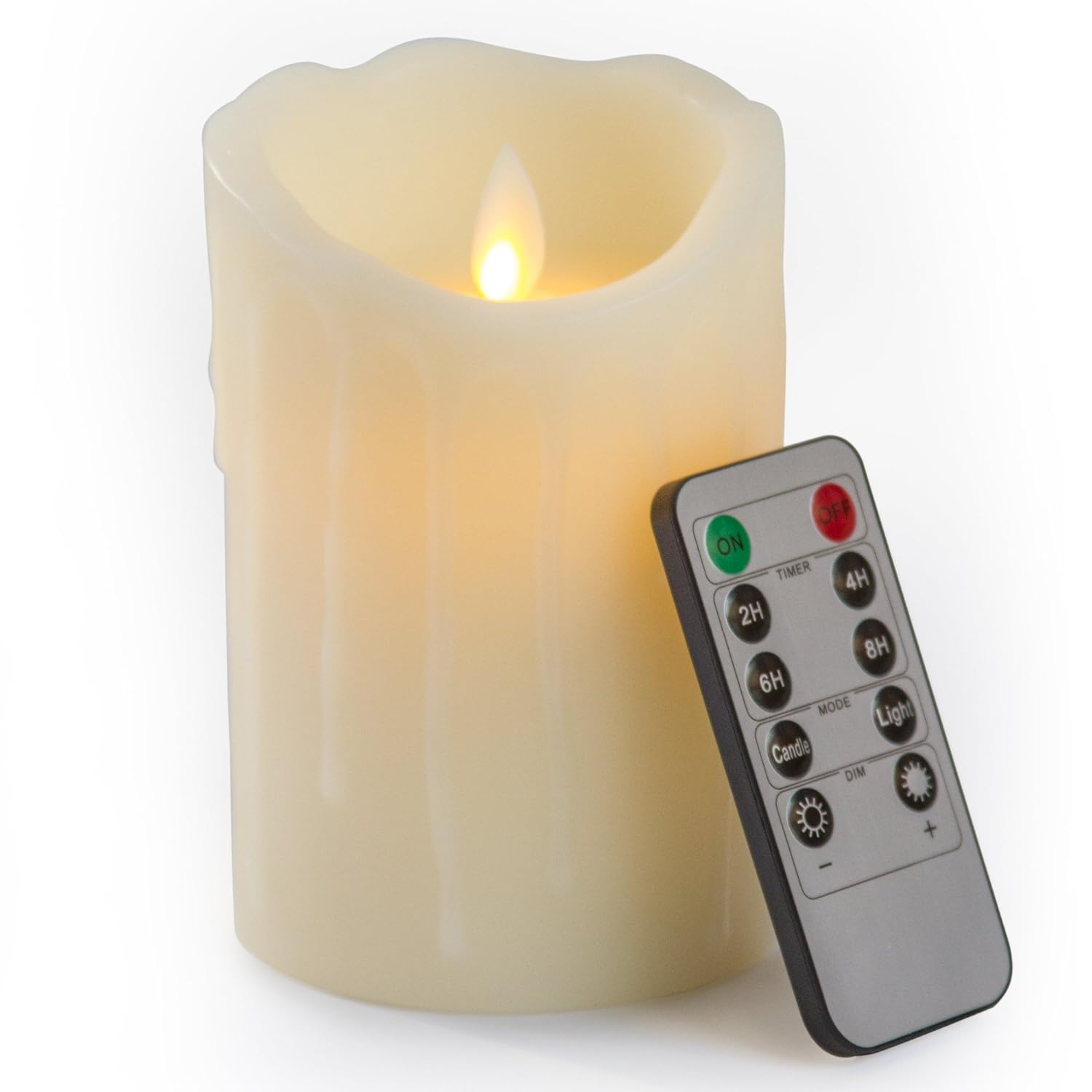 Gideon 5 Inch Flameless LED Candle Made with Real Wax and Dripping Style Design and Realistic Flickering Candle Motion Includes Remote Control - Vanilla Scented