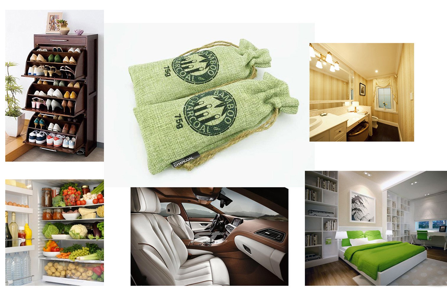 Bamboo Charcoal Bag, NewList Natural Activated Eco-friendly Air Purifying Bag Room PurifierOdor Remove for Closets, Cars, Rooms, Pet Areas, Gym Bag, Boxing Gloves, Bathroom, 2Pack 2 x 75g