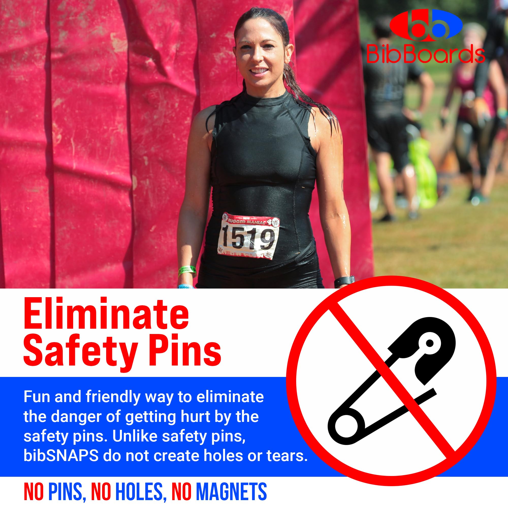 bibSNAPS Race Bib Clips - Safety Lock Fasteners - Secures Running, Marathon, Cycling and Event Number, Non Magnetic, Easy to Use & Reusable - Replacement for Pins & Magnets - Finish Strong (4pcs)