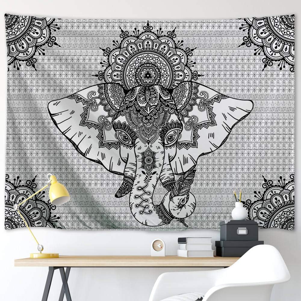 ORTIGIA Black and White Elephant Tapestry Black Tapestry Bohemian Mandala Tapestry Wall Hanging for Bedroom,Living Room,Dormitory,Office Polyester Fabric Needles Included- 60" W x 40" L